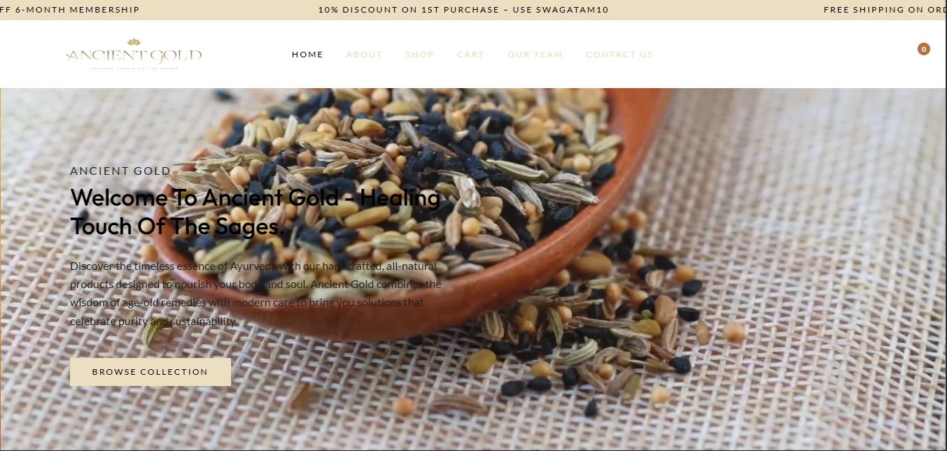Ancient Gold website homepage